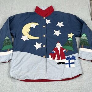 Vintage C&F Enterprises Quilted Reversible‎ Jacket 100% Cotton Medium Christmas